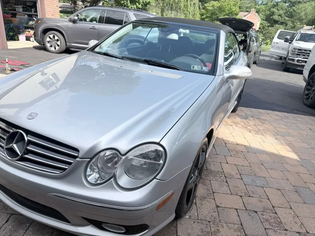 Silver Mercedes CLK convertible after detailing