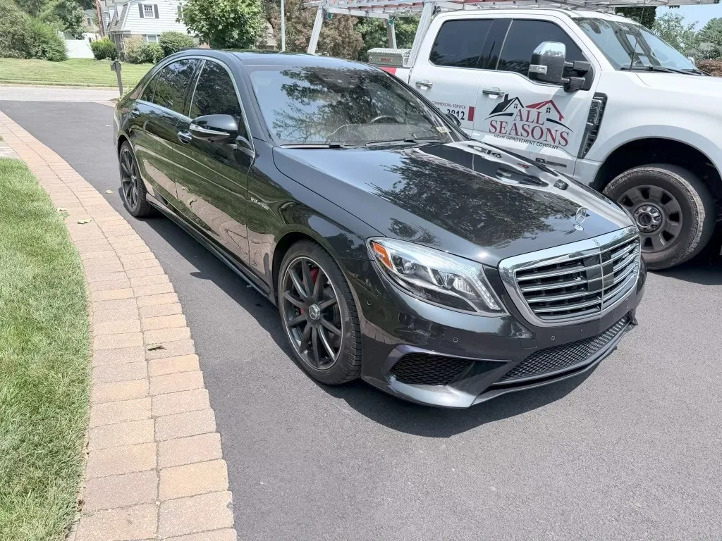 Dark grey Mercedes-AMG S63 sedan detailed